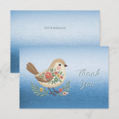 Kleine Vogel Bloemen Borduurwerk Blauw Dank u kaar Bedankkaart (Voorkant / Achterkant)