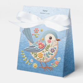 Kleine Vogel Bloemen Borduurwerk Blauwe Favoriet B Bedankdoosjes