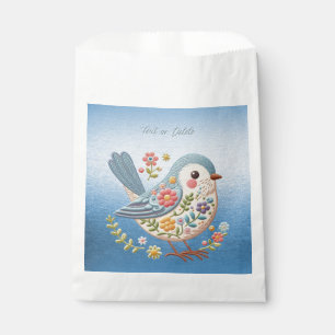 Kleine Vogel Bloemen Borduurwerk Blauwe Favoriete Bedankzakje