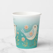 Kleine Vogel Bloemen Borduurwerk Green Paper Cups Papieren Bekers (Achterkant)