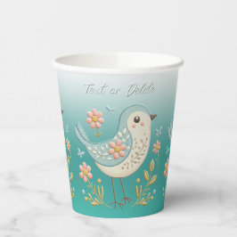 Kleine Vogel Bloemen Borduurwerk Green Paper Cups Papieren Bekers