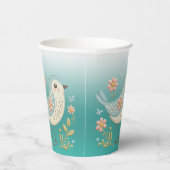 Kleine Vogel Bloemen Borduurwerk Green Paper Cups Papieren Bekers (Rechts)