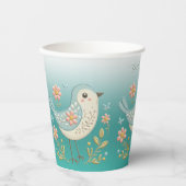 Kleine Vogel Bloemen Borduurwerk Green Paper Cups Papieren Bekers (Voorkant)