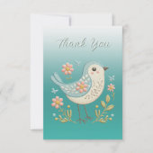 Kleine Vogel Bloemen Borduurwerk Groen Dank u Kaar Bedankkaart (Voorkant)