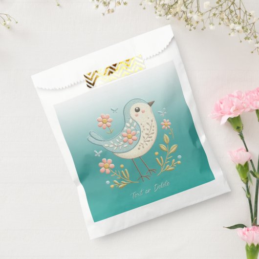 Kleine Vogel Bloemen Borduurwerk Groene Favoriet T Bedankzakje (Gezegeld)