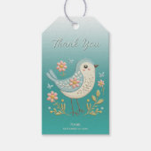 Kleine Vogel Bloemen Borduurwerk Groene Gift Label Cadeaulabel (Voorkant)