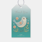 Kleine Vogel Bloemen Borduurwerk Groene Gift Label Cadeaulabel (Achterkant)