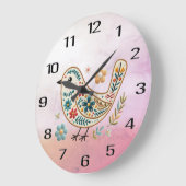 Kleine Vogel Bloemen Borduurwerk Roze Muur Klok (Hoek)