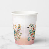 Kleine Vogel Bloemen Borduurwerk Roze Papieren Kop Papieren Bekers (Rechts)