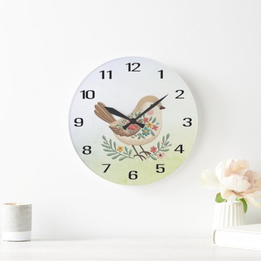 Kleine Vogel Bloemen Gouden Muur Klok (Huis)