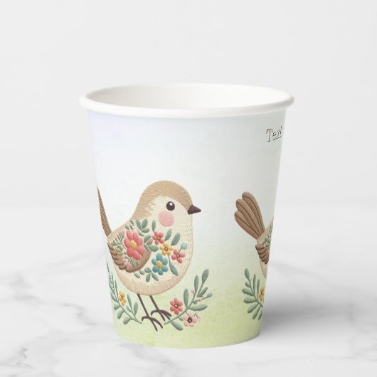 Kleine Vogel Bloemen Gouden Papieren Kopjes Papieren Bekers (Voorkant)