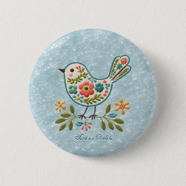 Kleine Vogel Bloemen Groene Bladeren Button