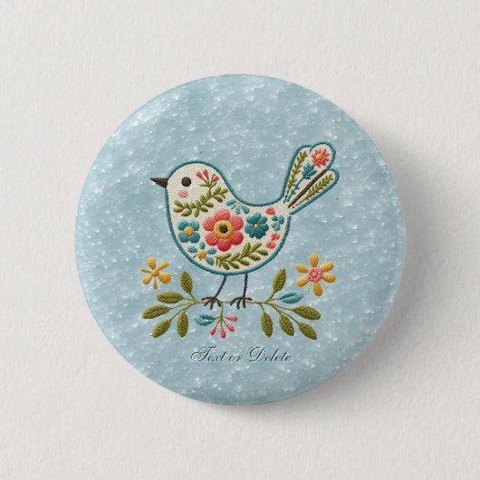Kleine Vogel Bloemen Groene Bladeren Button (Voorkant)