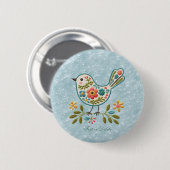 Kleine Vogel Bloemen Groene Bladeren Button (Voorkant /achterkant)