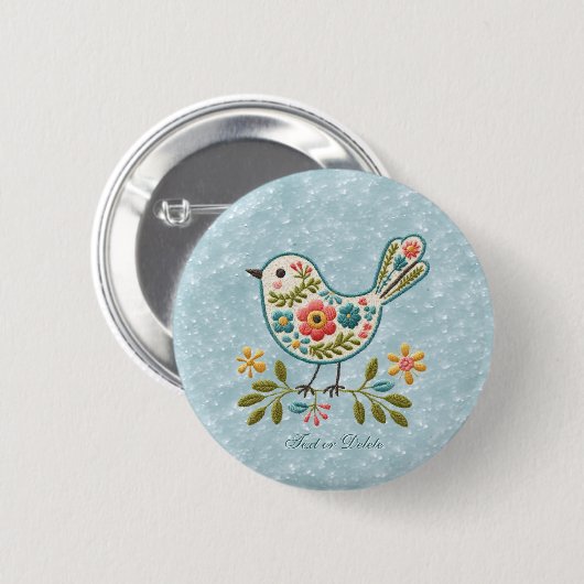 Kleine Vogel Bloemen Groene Bladeren Button (Voorkant /achterkant)