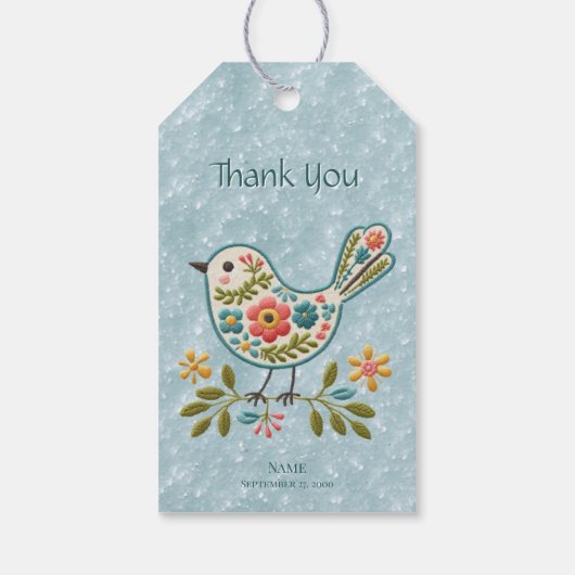 Kleine Vogel Bloemen Groene Bladeren Gift Label Cadeaulabel (Achterkant)