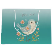 Kleine Vogel Bloemen Groene Gift Bag Groot Cadeauzakje (Voorkant)