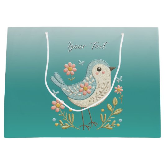 Kleine Vogel Bloemen Groene Gift Bag Groot Cadeauzakje (Voorkant)