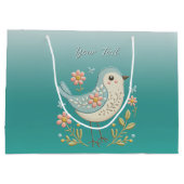 Kleine Vogel Bloemen Groene Gift Bag Groot Cadeauzakje (Achterkant)