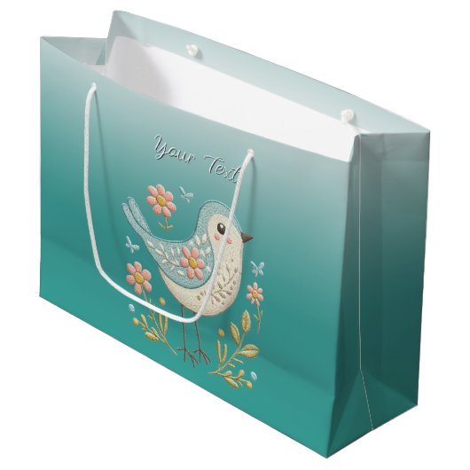 Kleine Vogel Bloemen Groene Gift Bag Groot Cadeauzakje (Voorkant Gekanteld)