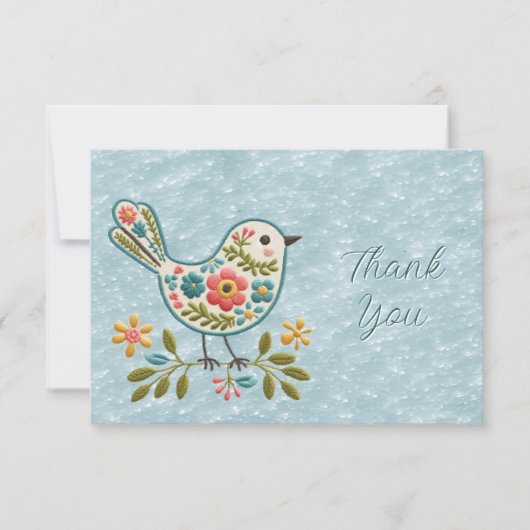 Kleine vogel Bloemenkruid Groene bladeren Dank u k Bedankkaart (Voorkant)