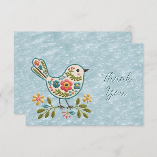 Kleine vogel Bloemenkruid Groene bladeren Dank u k Bedankkaart (Voorkant / Achterkant)