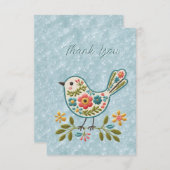 Kleine vogel Bloemenkruid Groene bladeren Dank u k Bedankkaart (Voorkant / Achterkant)