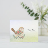 Kleine Vogel Bloemig Gouden Briefkaart (Staand voorkant)