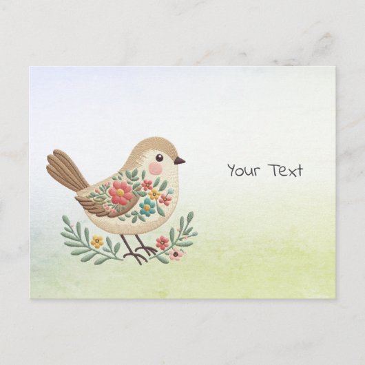 Kleine Vogel Bloemig Gouden Briefkaart (Voorkant)