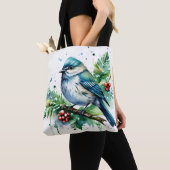 Kleine vogel en kerstgroente tote bag (Dichtbij)