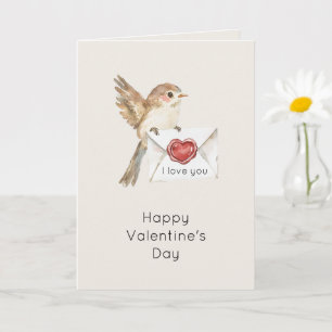 Kleine Vogel Ik Hou Van Jou Rode Hart Valentijnsda Kaart