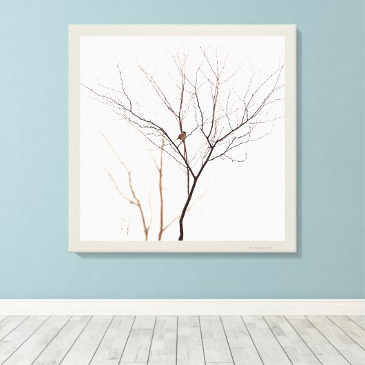 Kleine Vogel in Boomtakken Minimalistische Natuur Canvas Afdruk (Insitu (Houten vloer))