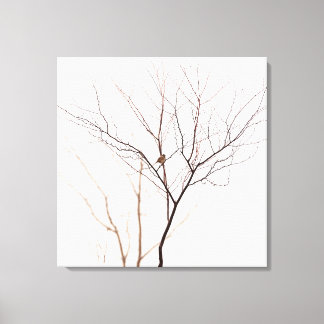 Kleine Vogel in Boomtakken Minimalistische Natuur Canvas Afdruk