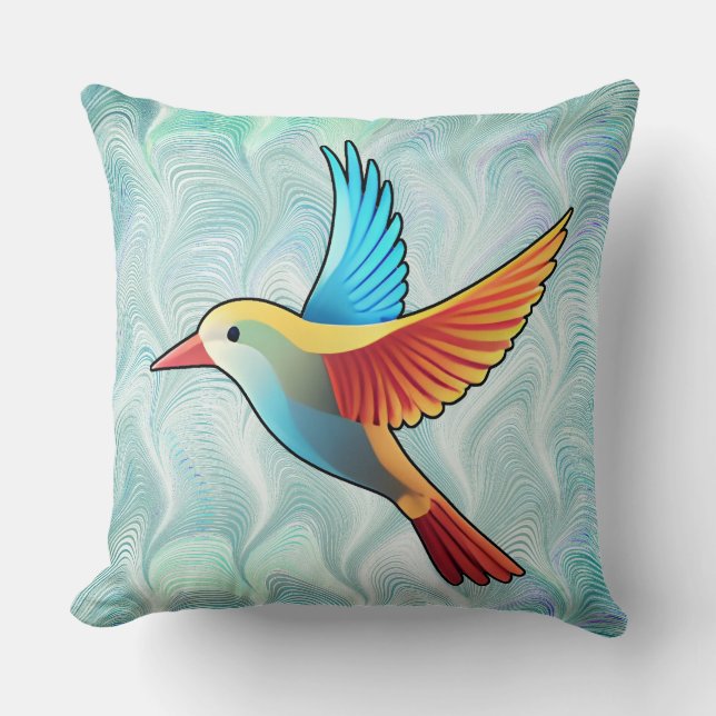 Kleine vogel in FlightThrow Pillow Kussen (Voorkant)