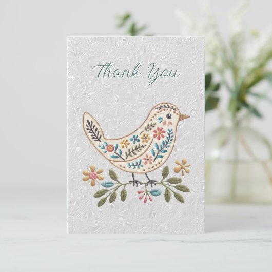 Kleine vogel Kleurrijke Bloemen Dank u kaart (Staand voorkant)