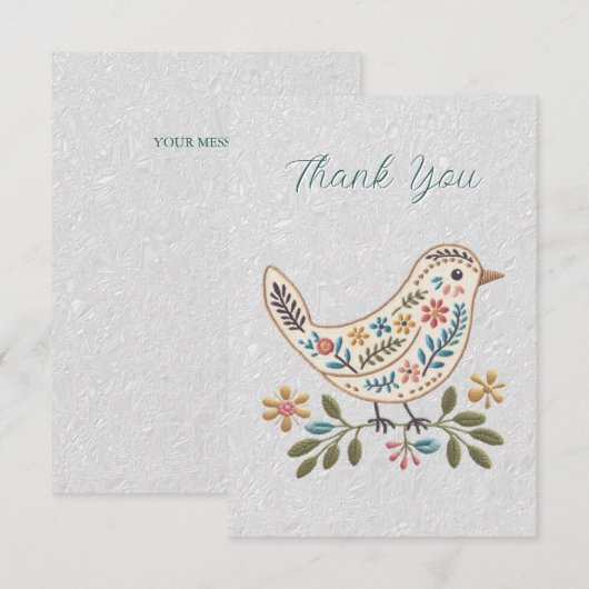 Kleine vogel Kleurrijke Bloemen Dank u kaart (Voorkant / Achterkant)