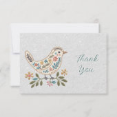 Kleine vogel Kleurrijke Bloemen Dank u kaart (Voorkant)