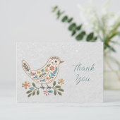 Kleine vogel Kleurrijke Bloemen Dank u kaart (Staand voorkant)