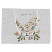Kleine Vogel Kleurrijke Bloemen Gift Bag Groot Cadeauzakje (Achterkant)