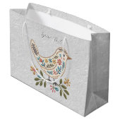 Kleine Vogel Kleurrijke Bloemen Gift Bag Groot Cadeauzakje (Achterkant Gekanteld)