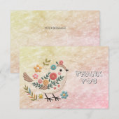 Kleine vogel laat bloemen roze dank je kaart (Voorkant / Achterkant)