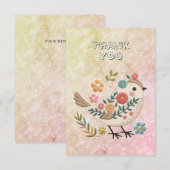 Kleine vogel laat bloemen roze dank je kaart (Voorkant / Achterkant)