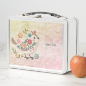 Kleine vogel laat bloemen roze metalen lunchbox (In situ)