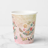 Kleine vogel laat bloemen roze papieren bekers (Achterkant)