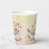 Kleine vogel laat bloemen roze papieren bekers (Rechts)