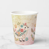 Kleine vogel laat bloemen roze papieren bekers (Voorkant)