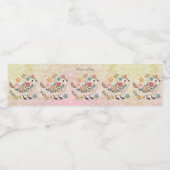 Kleine vogel laat bloemen roze waterfles etiket (Enkel label)