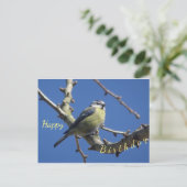 Kleine vogel met blauwe lucht verjaardagsansichtka briefkaart (Staand voorkant)