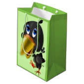 Kleine Vogel met Hart Grappige Gift Bag Medium Cadeauzakje (Achterkant Gekanteld)