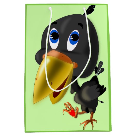 Kleine Vogel met Hart Grappige Gift Bag  Medium Cadeauzakje (Voorkant)